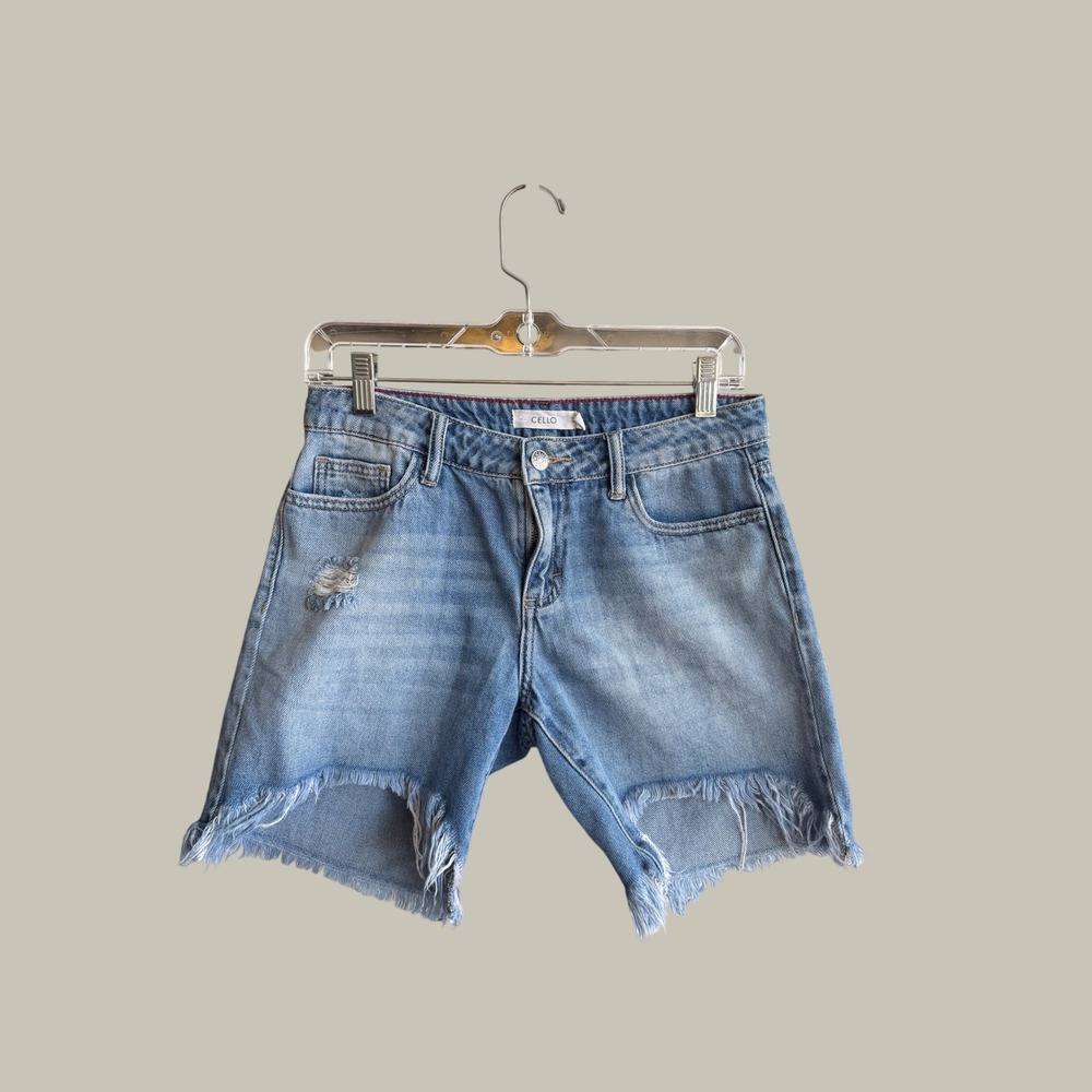 Cello Distressed Denim Jorts Medium Wash Frayed Raw Hem Jean Shorts Mens Size S - Picture 1 of 4